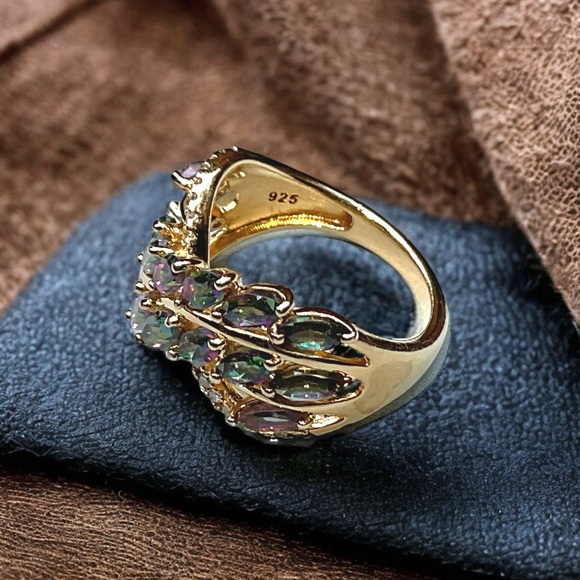 ❤️ Gold/925 GENUINE Diamond & Mystic Topaz Ring - Picture 7 of 12